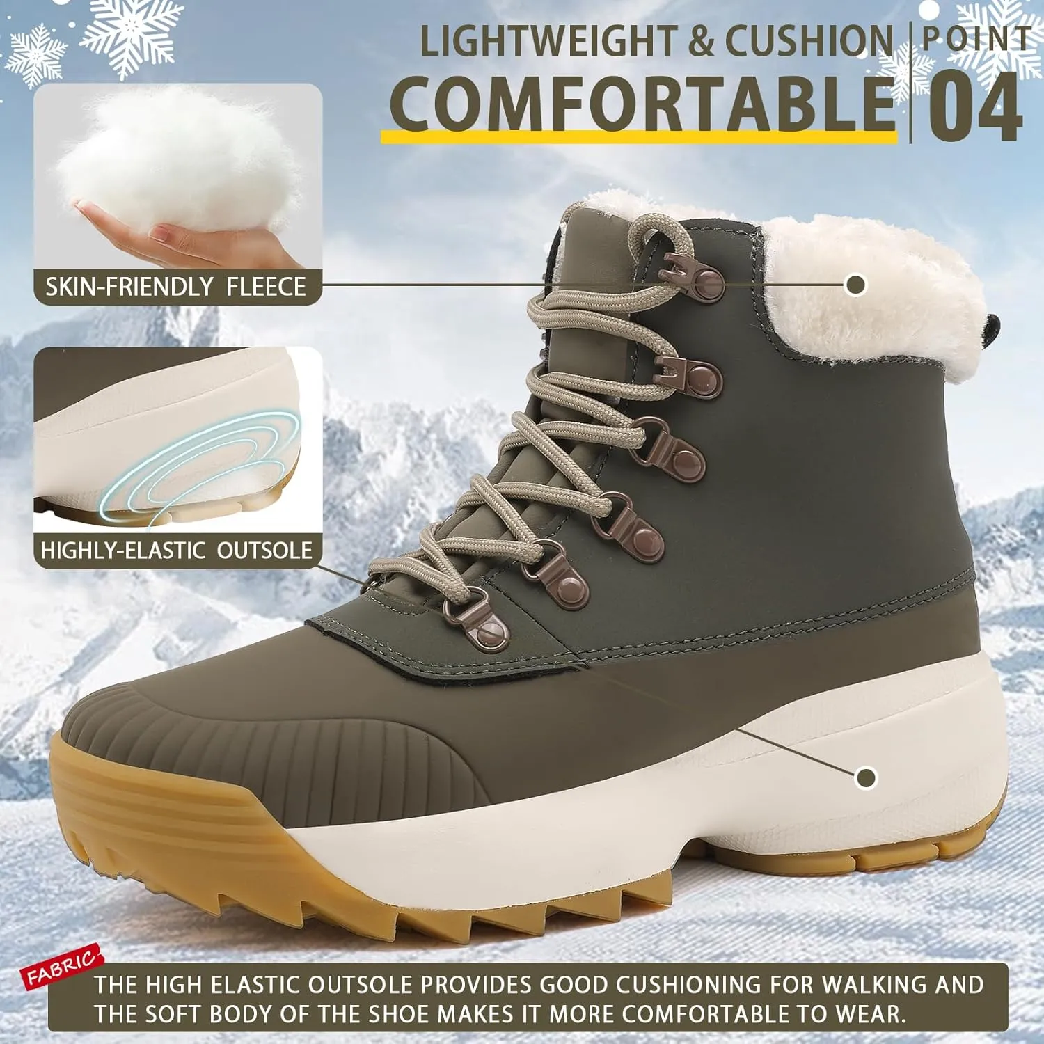 Waterproof Winter Snow Boots for Women丨Insulated-Warm Fur-Lined Booties丨Non-Slip Cushion Outdoor Walking Boots丨Lightweight Comfortable Casual Suede Leather Short Boots