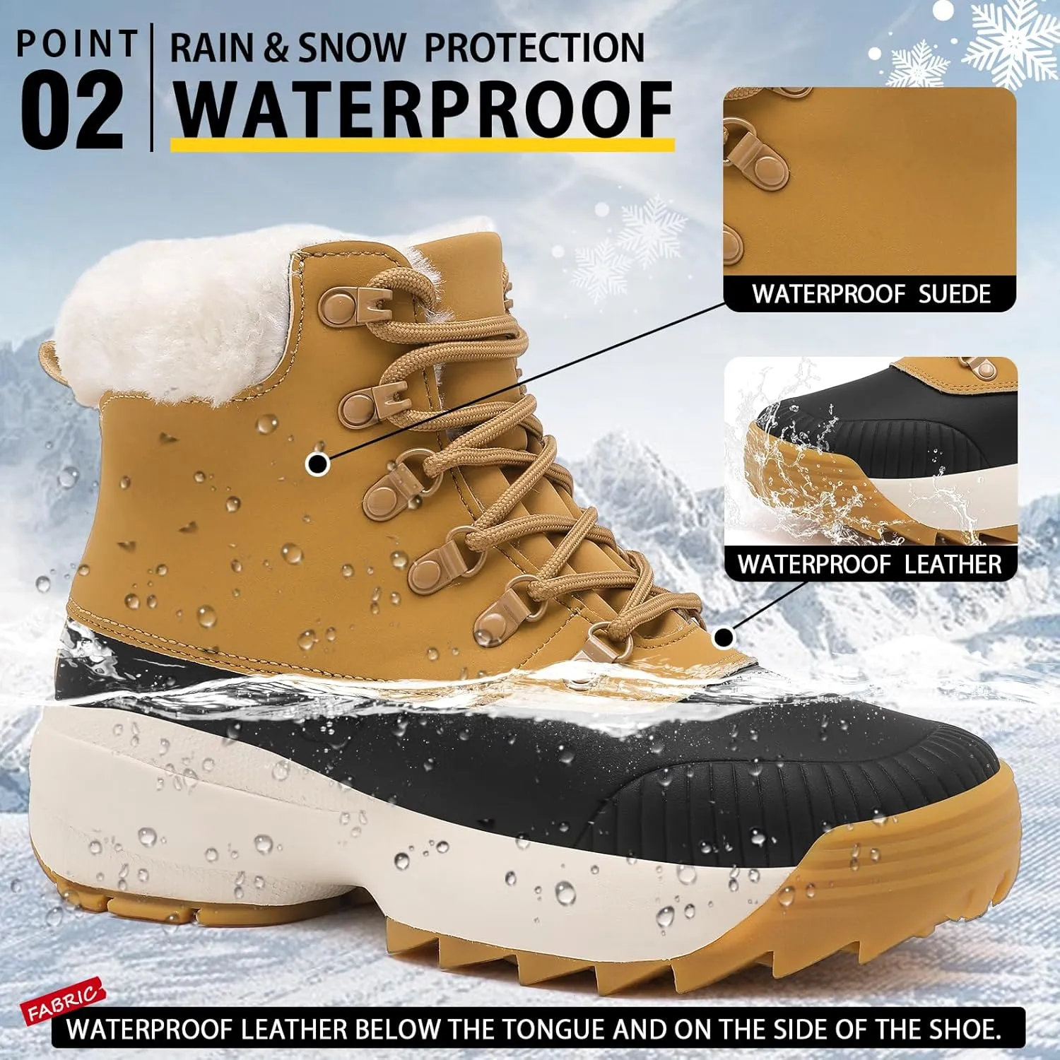 Waterproof Winter Snow Boots for Women丨Insulated-Warm Fur-Lined Booties丨Non-Slip Cushion Outdoor Walking Boots丨Lightweight Comfortable Casual Suede Leather Short Boots