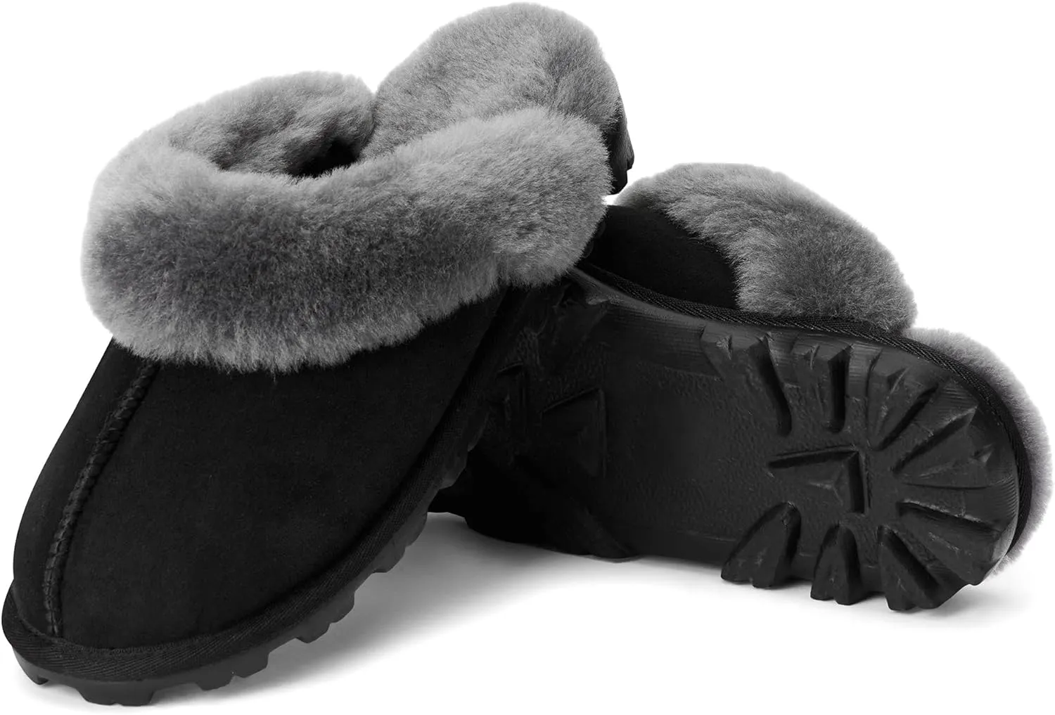 WaySoft Genuine Australian Sheepskin Women Slippers, 100% Shearling Hard Bottom Slippers for Women Indoor and Outdoor Warm Fuzzy Wool Slippers
