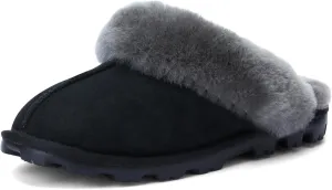 WaySoft Genuine Australian Sheepskin Women Slippers, 100% Shearling Hard Bottom Slippers for Women Indoor and Outdoor Warm Fuzzy Wool Slippers