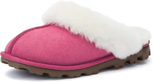 WaySoft Genuine Australian Sheepskin Women Slippers, 100% Shearling Hard Bottom Slippers for Women Indoor and Outdoor Warm Fuzzy Wool Slippers