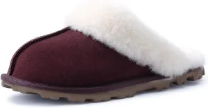 WaySoft Genuine Australian Sheepskin Women Slippers, 100% Shearling Hard Bottom Slippers for Women Indoor and Outdoor Warm Fuzzy Wool Slippers