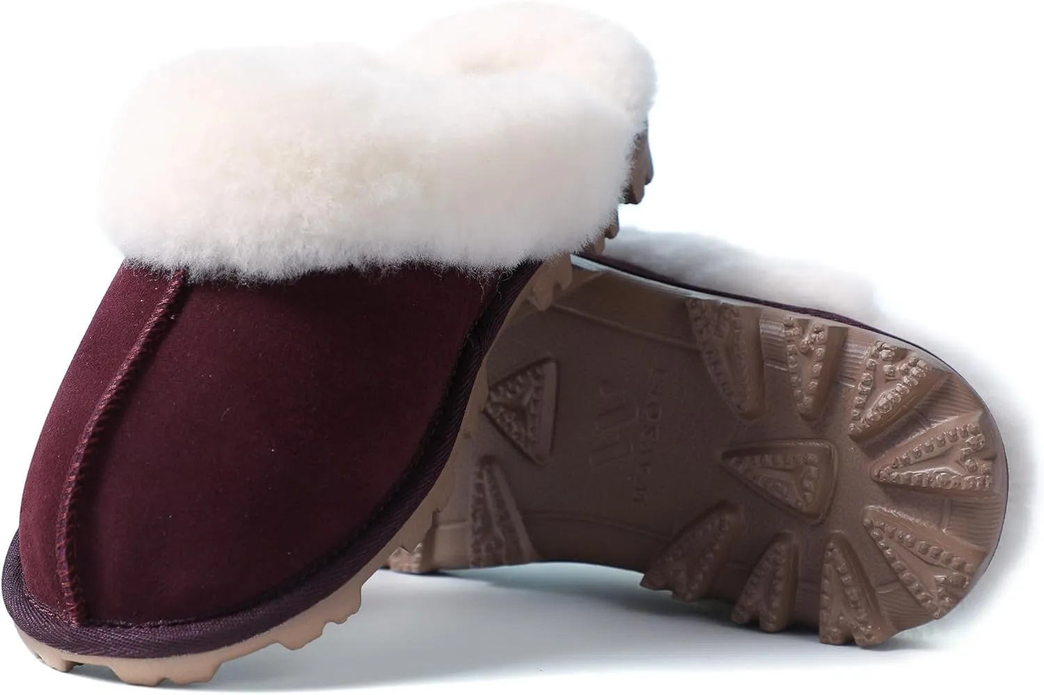 WaySoft Genuine Australian Sheepskin Women Slippers, 100% Shearling Hard Bottom Slippers for Women Indoor and Outdoor Warm Fuzzy Wool Slippers