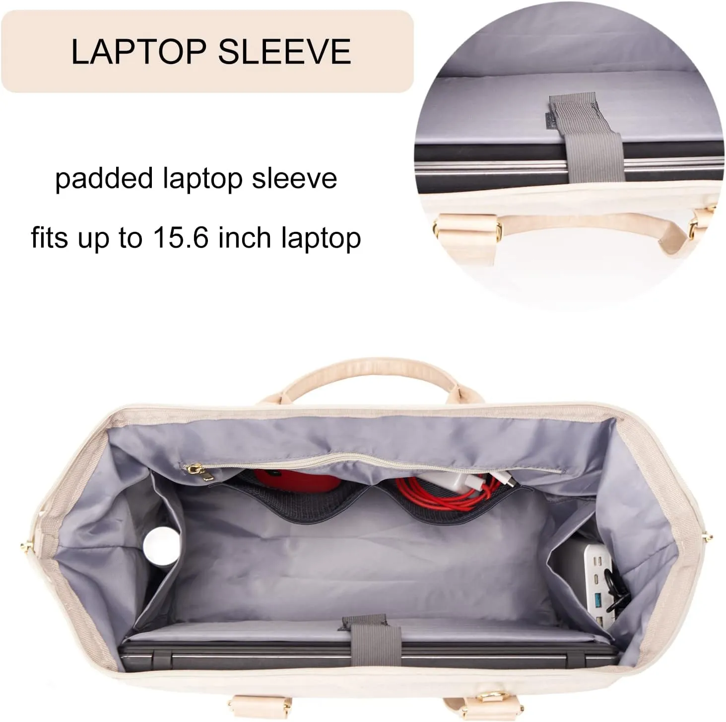 Weekender Bag with Shoe Compartment Travel Tote Overnight Personal Item for Airlines 17 Inch, Beige