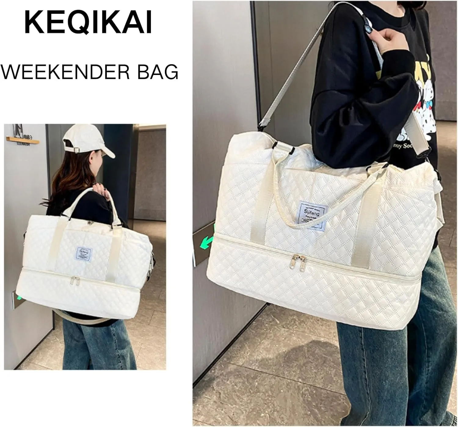 Weekender Bags for Women, Travel Duffel Bag with Shoe Compartment & Wet Pocket, Large Gym Sports Tote Bag, Maternity Hospital Overnight Bag with Toiletry Bag for Fitness, Work, Trips Beige