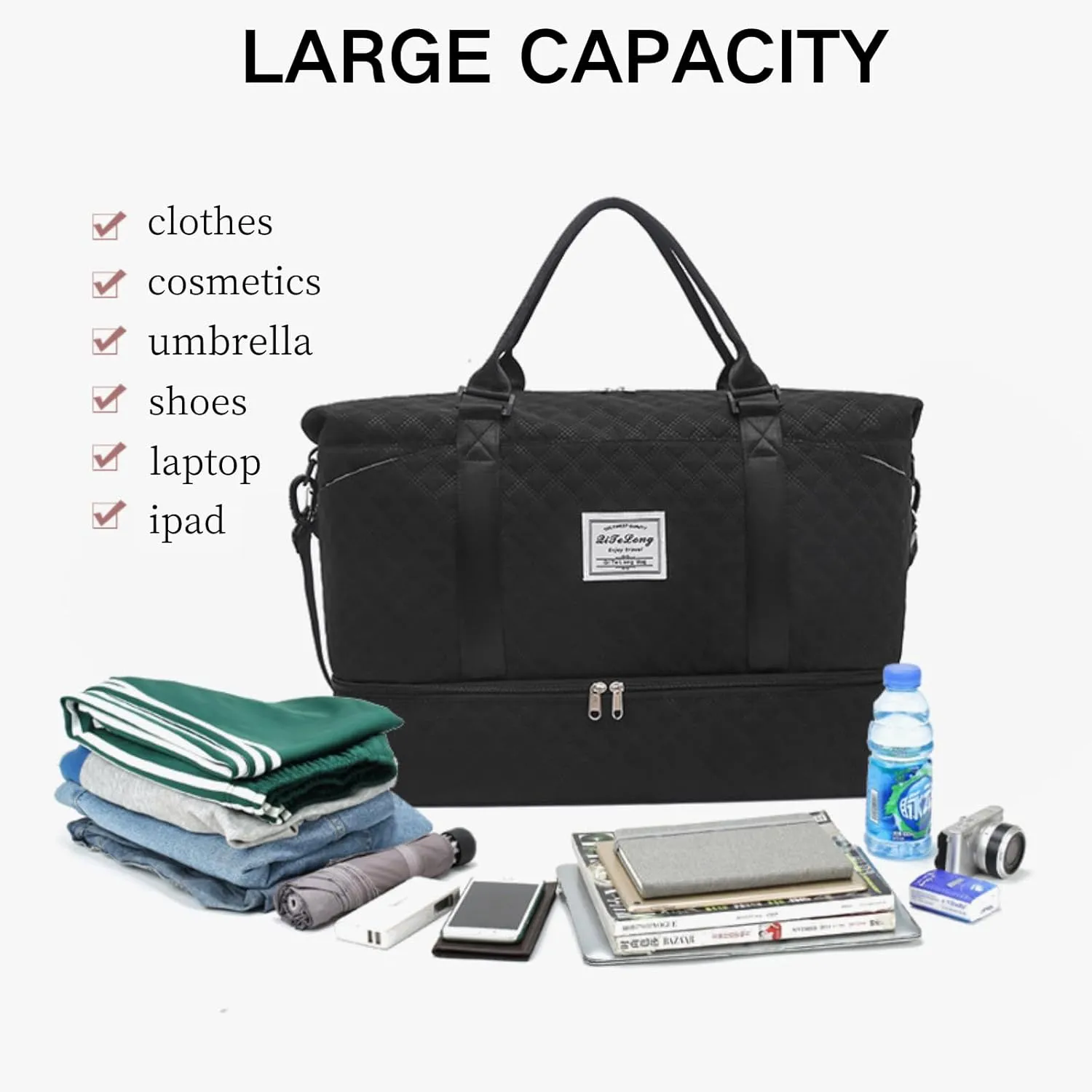 Weekender Bags for Women, Travel Duffel Bag with Shoe Compartment & Wet Pocket, Large Gym Sports Tote Bag, Maternity Hospital Overnight Bag with Toiletry Bag for Fitness, Work, Trips Beige