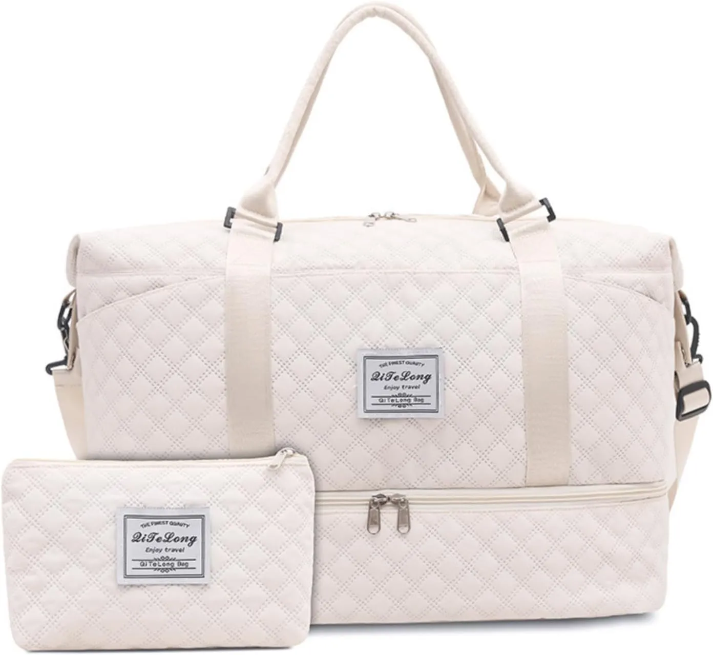 Weekender Bags for Women, Travel Duffel Bag with Shoe Compartment & Wet Pocket, Large Gym Sports Tote Bag, Maternity Hospital Overnight Bag with Toiletry Bag for Fitness, Work, Trips Beige