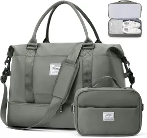 Weekender Bags for Women, Travel Duffel Bags with Shoe Compartment,Personal Item Travel Bag for Airlines, Carry on Overnight Tote Bag for women with Toiletry Bag, Olive Green