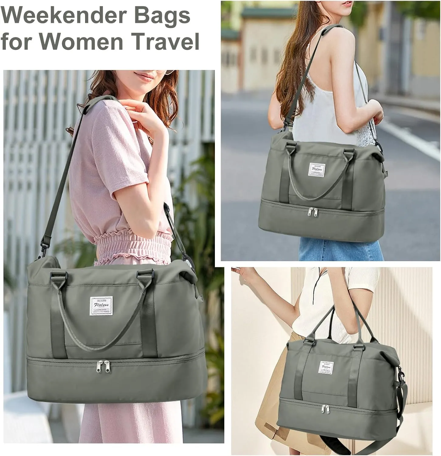 Weekender Bags for Women, Travel Duffel Bags with Shoe Compartment,Personal Item Travel Bag for Airlines, Carry on Overnight Tote Bag for women with Toiletry Bag, Olive Green