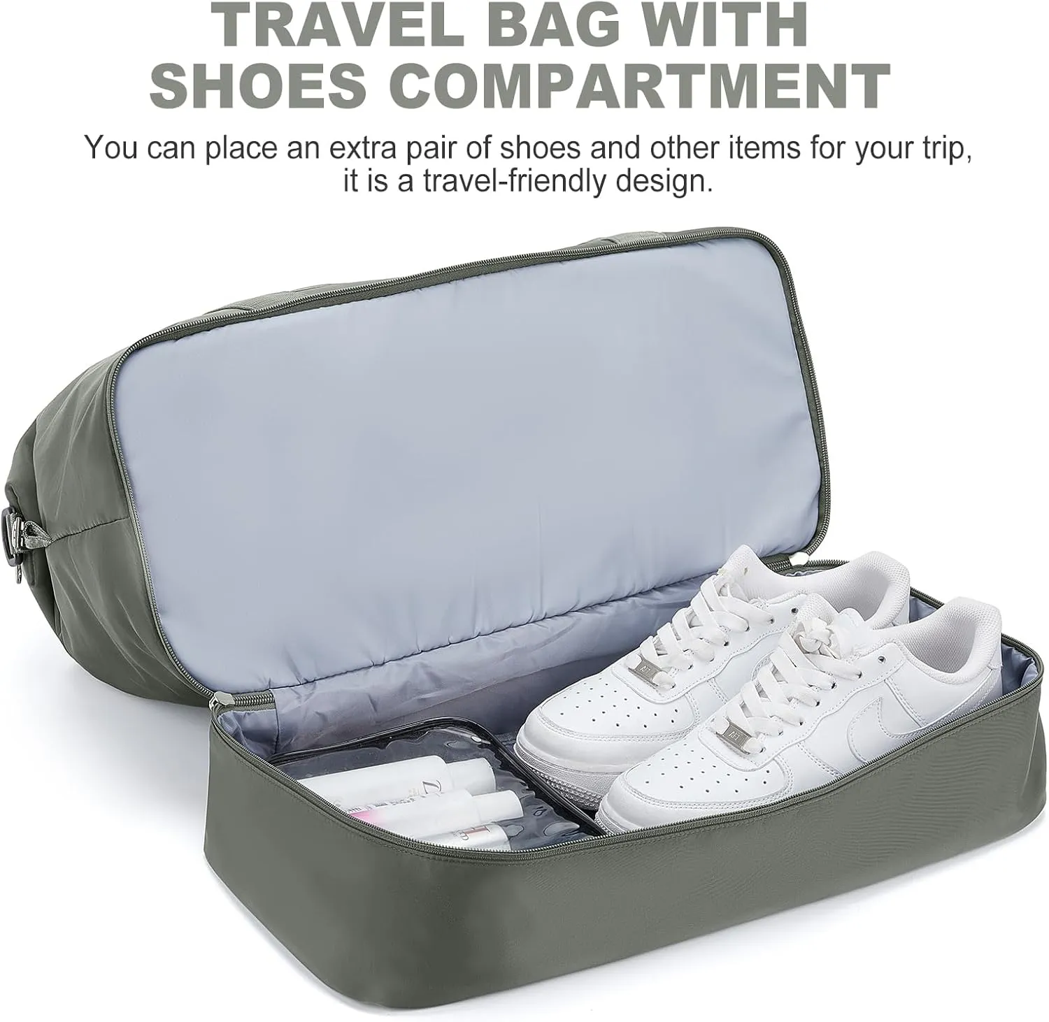Weekender Bags for Women, Travel Duffel Bags with Shoe Compartment,Personal Item Travel Bag for Airlines, Carry on Overnight Tote Bag for women with Toiletry Bag, Olive Green