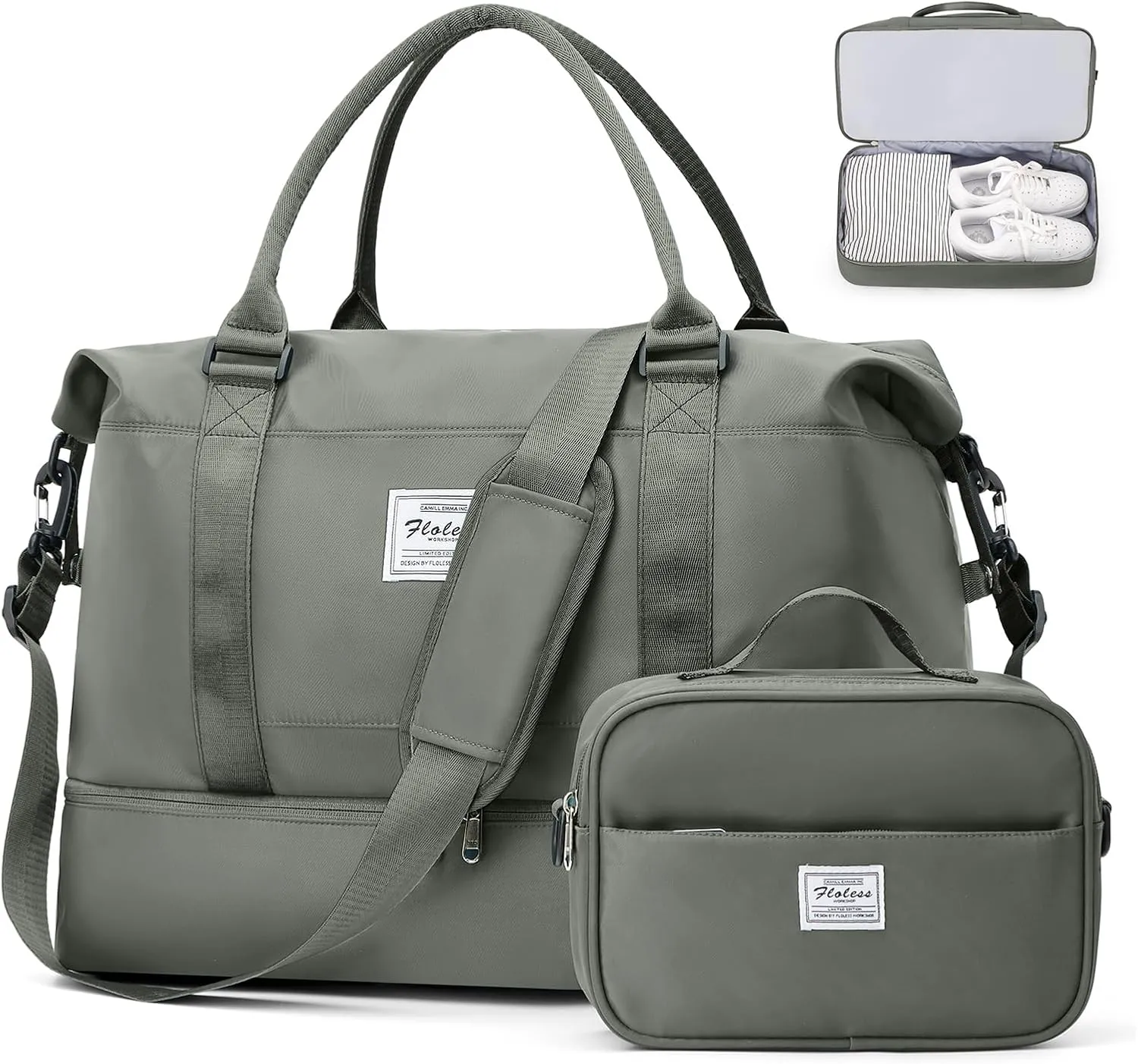 Weekender Bags for Women, Travel Duffel Bags with Shoe Compartment,Personal Item Travel Bag for Airlines, Carry on Overnight Tote Bag for women with Toiletry Bag, Olive Green