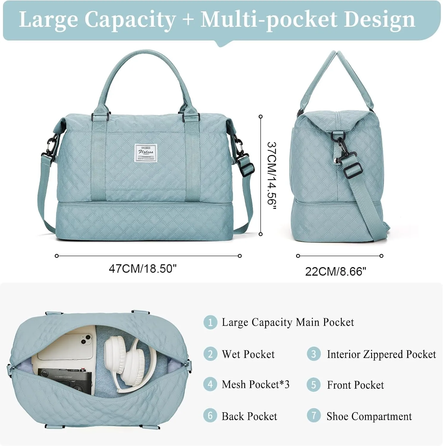 Weekender Bags for Women,Travel Duffel Bag with Shoes Compartment,Overnight Carry on Personal Item Bag with Toiletry Bag