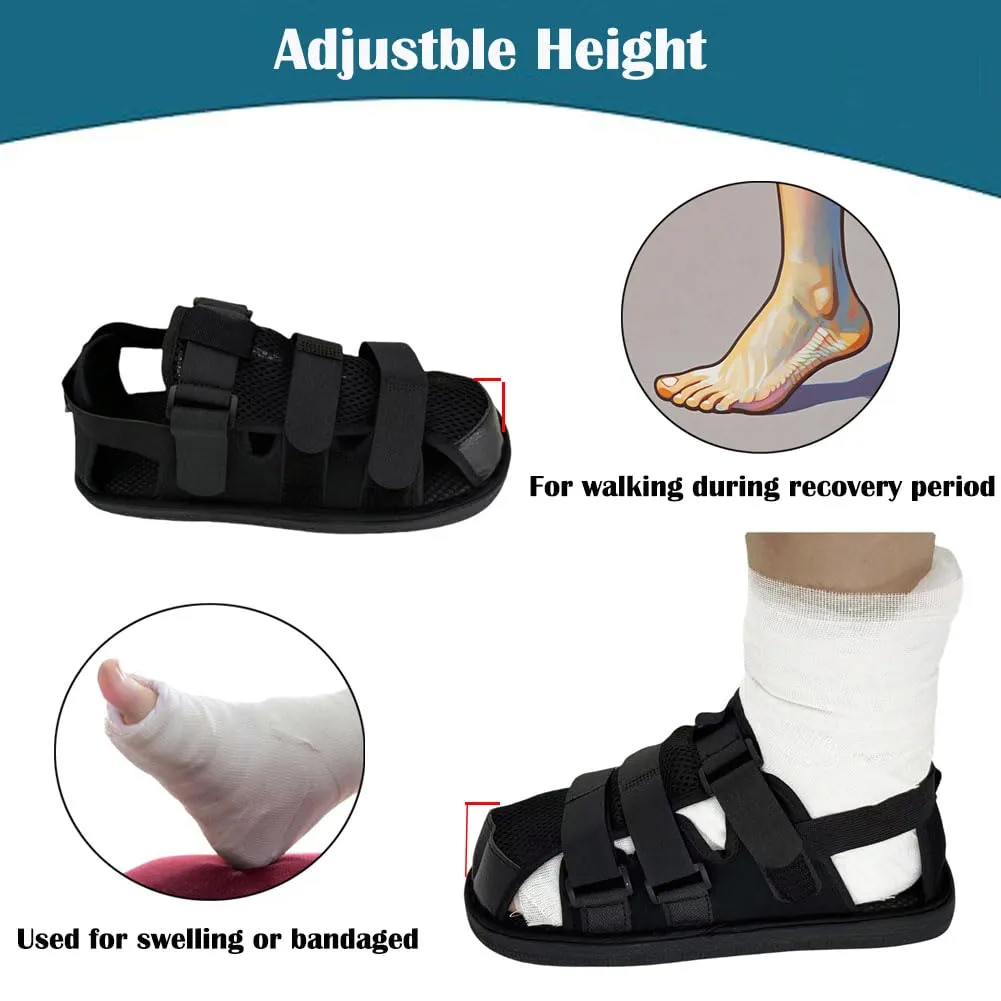 WEEOATAR Post-op Shoe Recovery Shoe,Walking Aid,Non-Slip Easy to Wear with Magic Sticker,Adjustable Protective Shoes for Broken Foot or Toe,Stress Fractures,Bunions,or Hammer 1pc(Black,M)