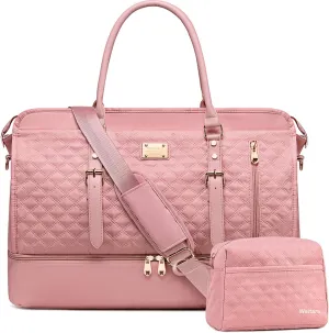 Weitars Weekender Overnight Bag for Women - Duffel with Shoe Compartment, Toiletry Bag, Large Carry On for Travel, Gym, Workout (Pink)