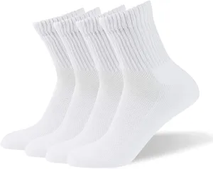 Well Knitting Loose Men's Diabetic Crew Socks,Non-Binding Top,Seamless Toe,Semi Cushion,Breathable Soft Coolmax Socks 4 Pairs