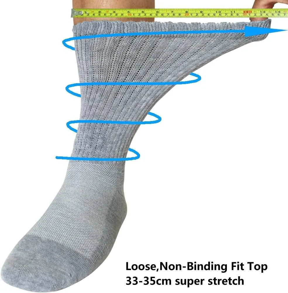 Well Knitting Loose Men's Diabetic Crew Socks,Non-Binding Top,Seamless Toe,Semi Cushion,Breathable Soft Coolmax Socks 4 Pairs