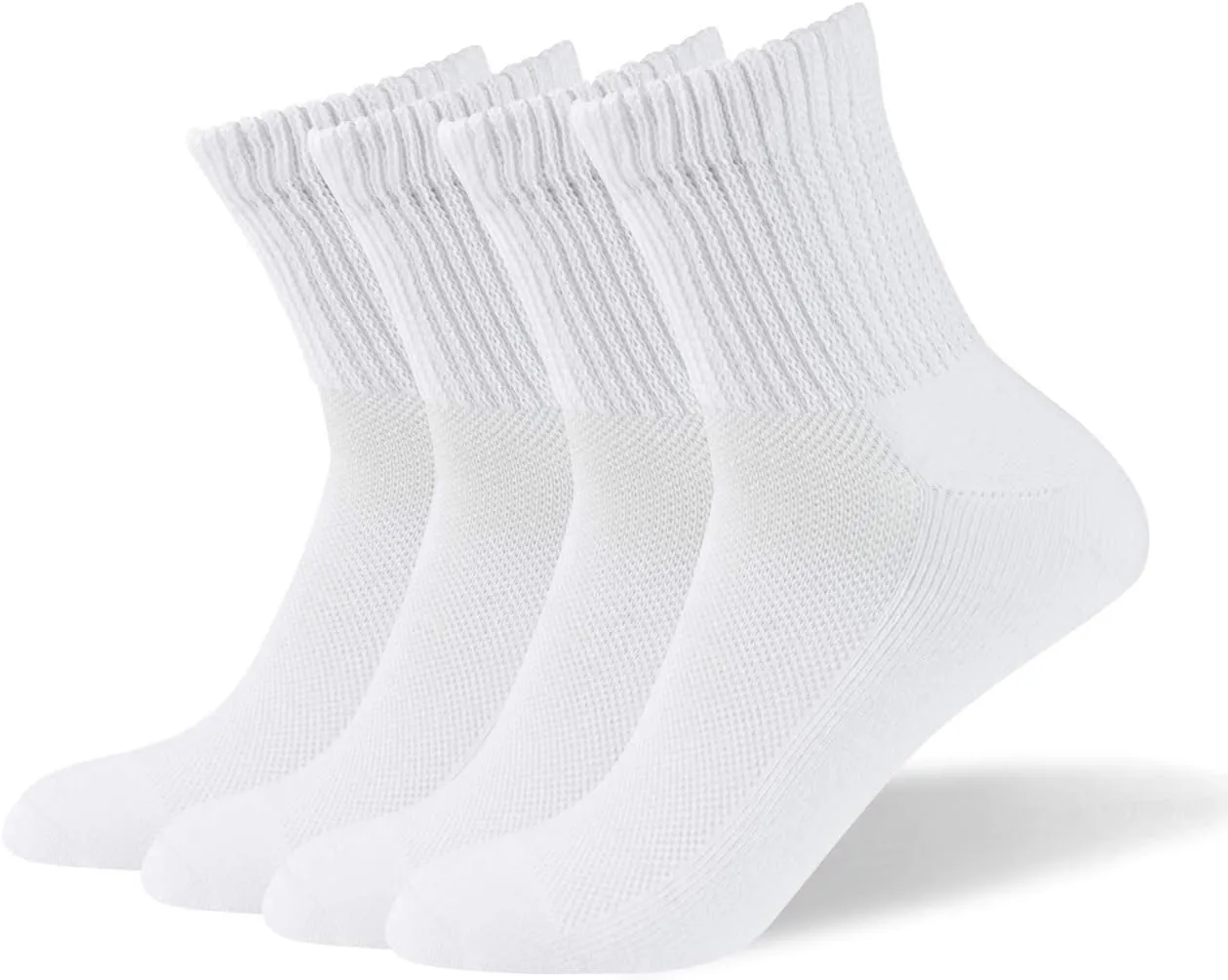 Well Knitting Loose Men's Diabetic Crew Socks,Non-Binding Top,Seamless Toe,Semi Cushion,Breathable Soft Coolmax Socks 4 Pairs