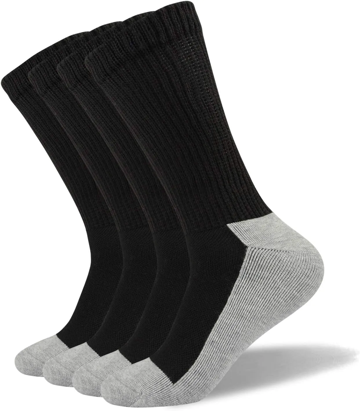 Well Knitting Loose Men's Diabetic Crew Socks,Non-Binding Top,Seamless Toe,Semi Cushion,Breathable Soft Coolmax Socks 4 Pairs