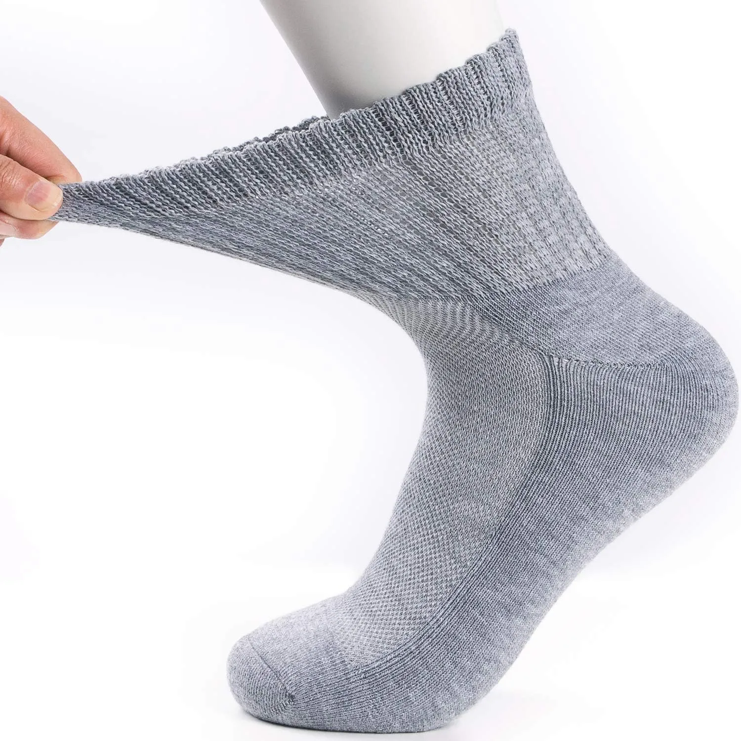 Well Knitting Loose Men's Diabetic Crew Socks,Non-Binding Top,Seamless Toe,Semi Cushion,Breathable Soft Coolmax Socks 4 Pairs
