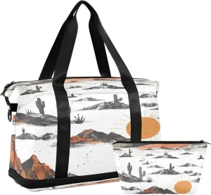 Western Desert Cactus Gym Bag for Women Sport Travel Duffel Bag Shoulder Weekender Overnight Bags with Wet Pocket & Shoe Compartment