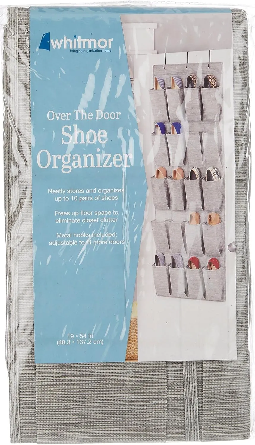 Whitmor Over the Door Shoe Organizer - 20 Section - Space-Dyed Grey