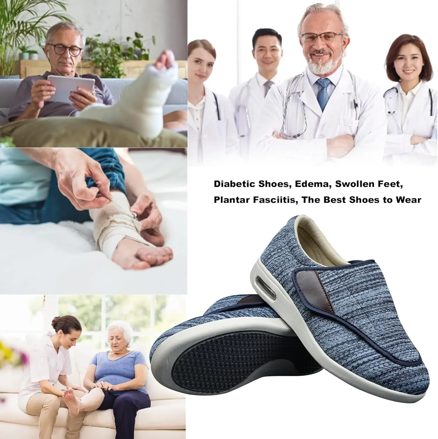 Wide Width Shoes,with Fully Adjustable Laces Easy On/Off Diabetic Shoes