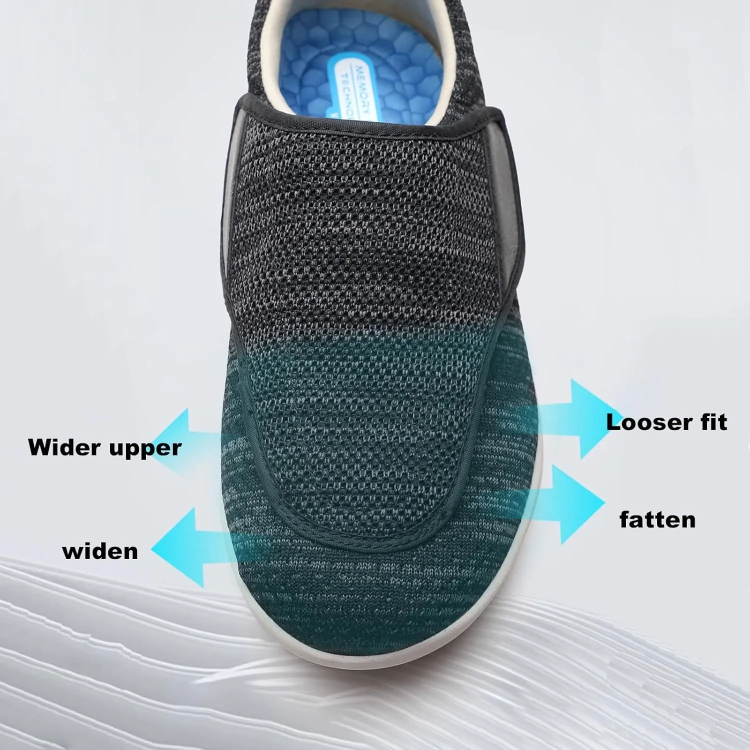 Wide Width Shoes,with Fully Adjustable Laces Easy On/Off Diabetic Shoes