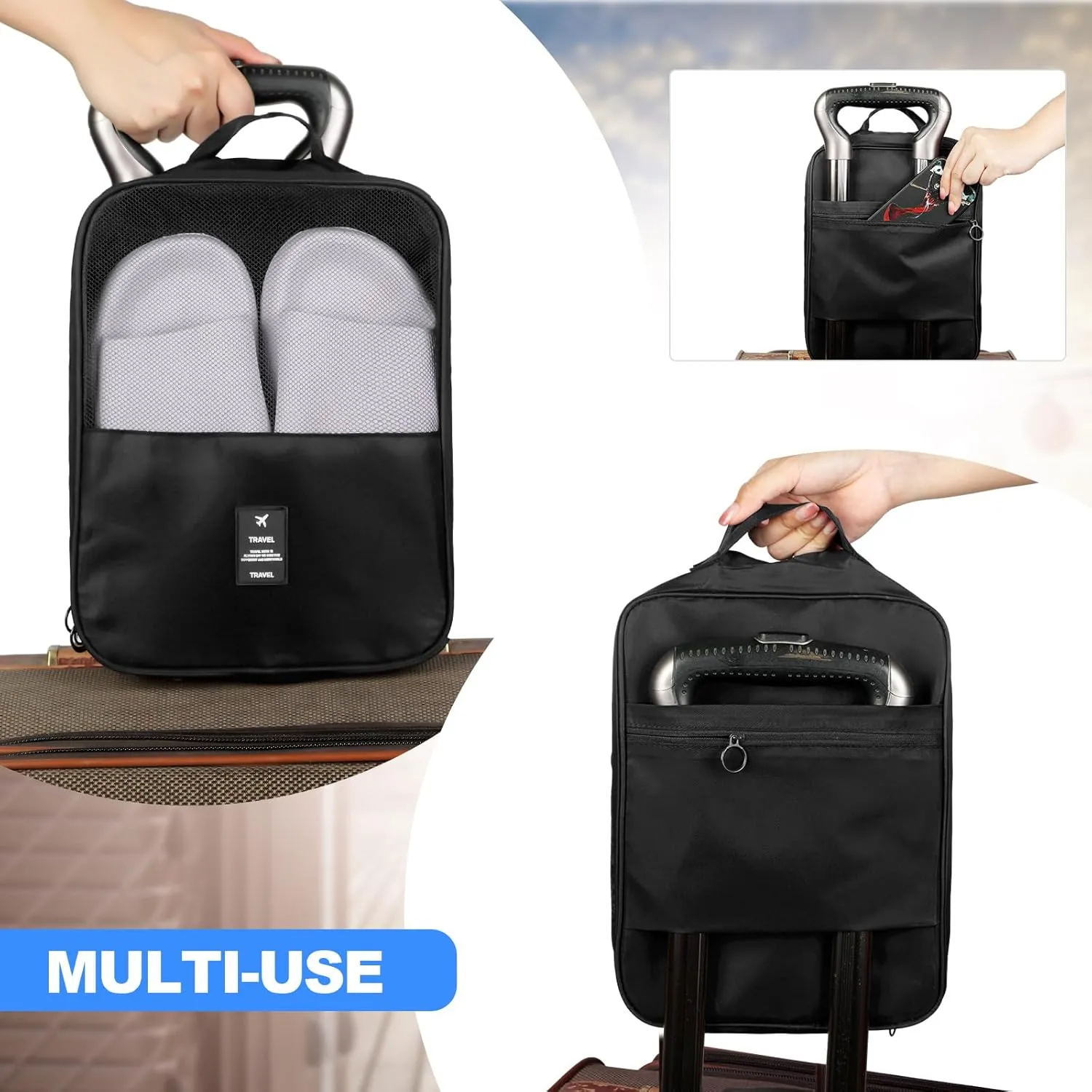Windyun 2 Pcs Shoe Bags for Travel Holds 3 Pair of Shoes Travel Shoe Bag for Packing Portable Shoe Cubes for Travel and Daily Use(Black)