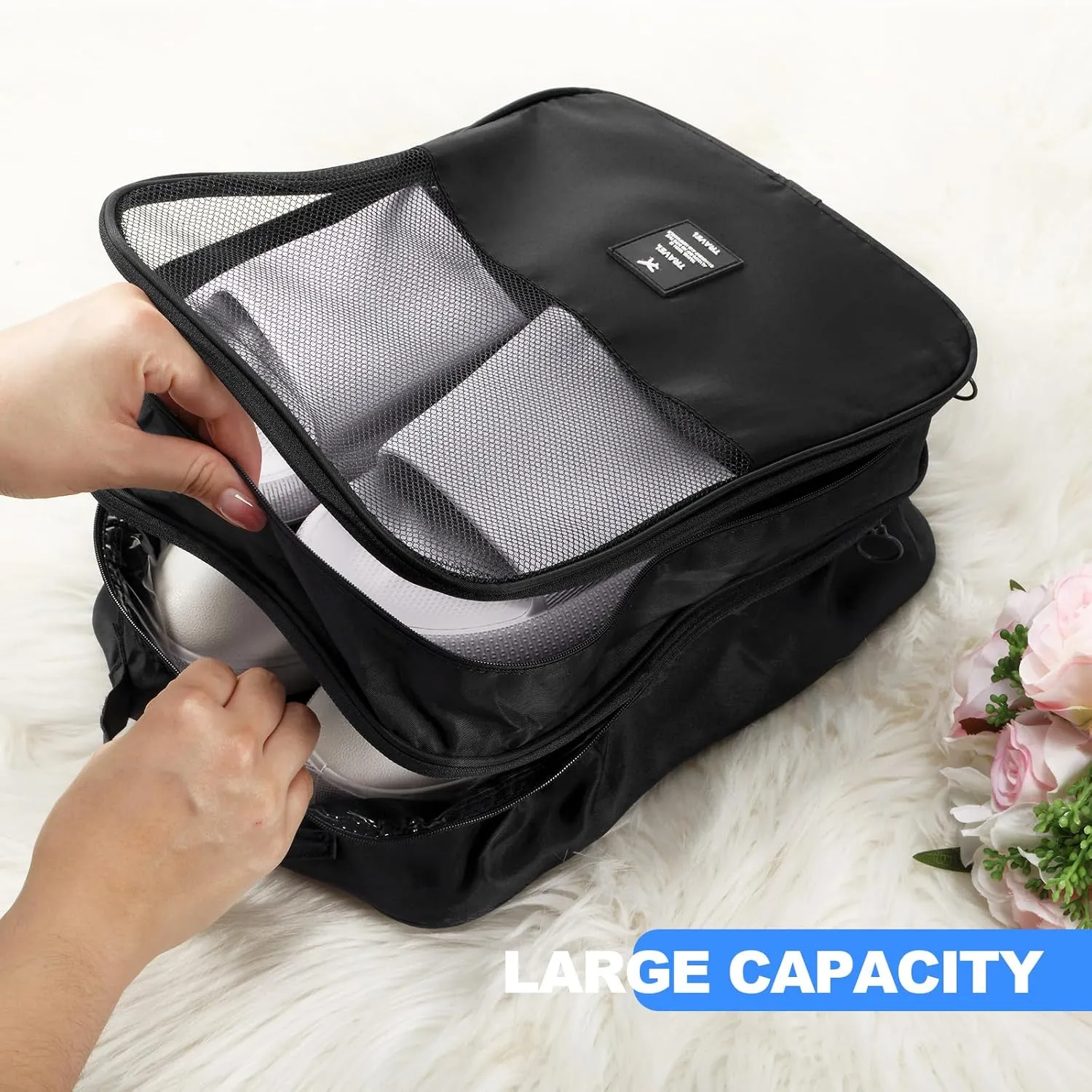 Windyun 2 Pcs Shoe Bags for Travel Holds 3 Pair of Shoes Travel Shoe Bag for Packing Portable Shoe Cubes for Travel and Daily Use(Black)