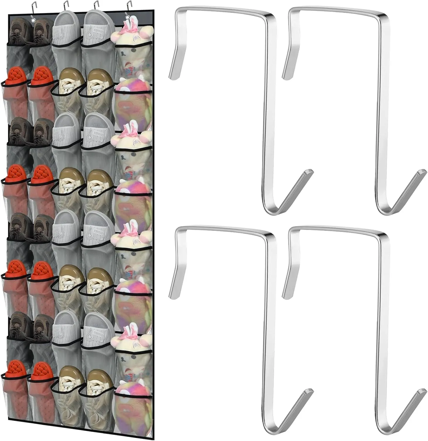 Windyun 40 Large Over the Door Hanging Shoe Organizer Gray Mesh Pockets Shoe Rack for Closet Behind Door Hanger Storage Holder Nonslip for Cruise Essentials, Dorm Room Storage, Utility Room