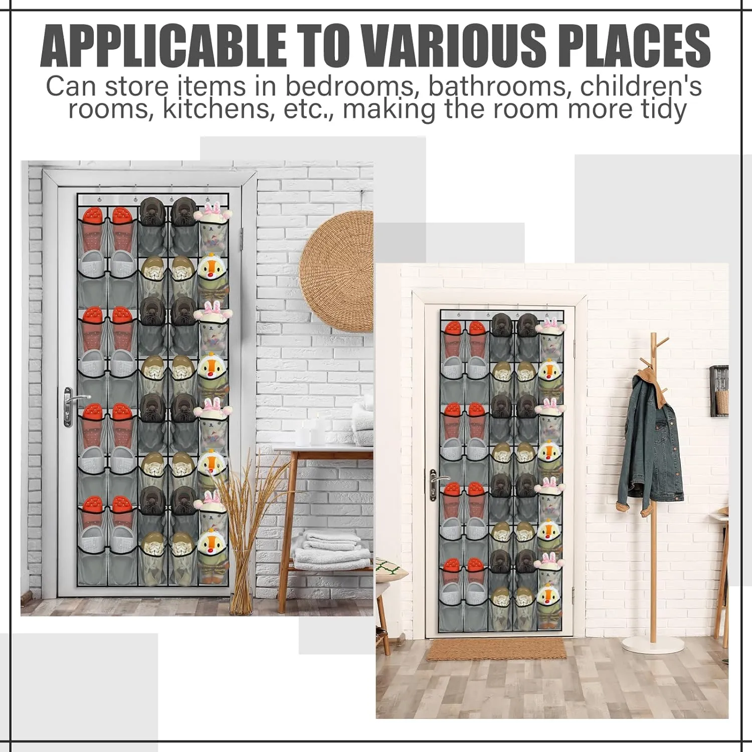 Windyun 40 Large Over the Door Hanging Shoe Organizer Gray Mesh Pockets Shoe Rack for Closet Behind Door Hanger Storage Holder Nonslip for Cruise Essentials, Dorm Room Storage, Utility Room