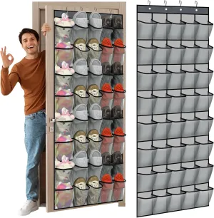 Windyun 40 Large Over the Door Hanging Shoe Organizer Gray Mesh Pockets Shoe Rack for Closet Behind Door Hanger Storage Holder Nonslip for Cruise Essentials, Dorm Room Storage, Utility Room