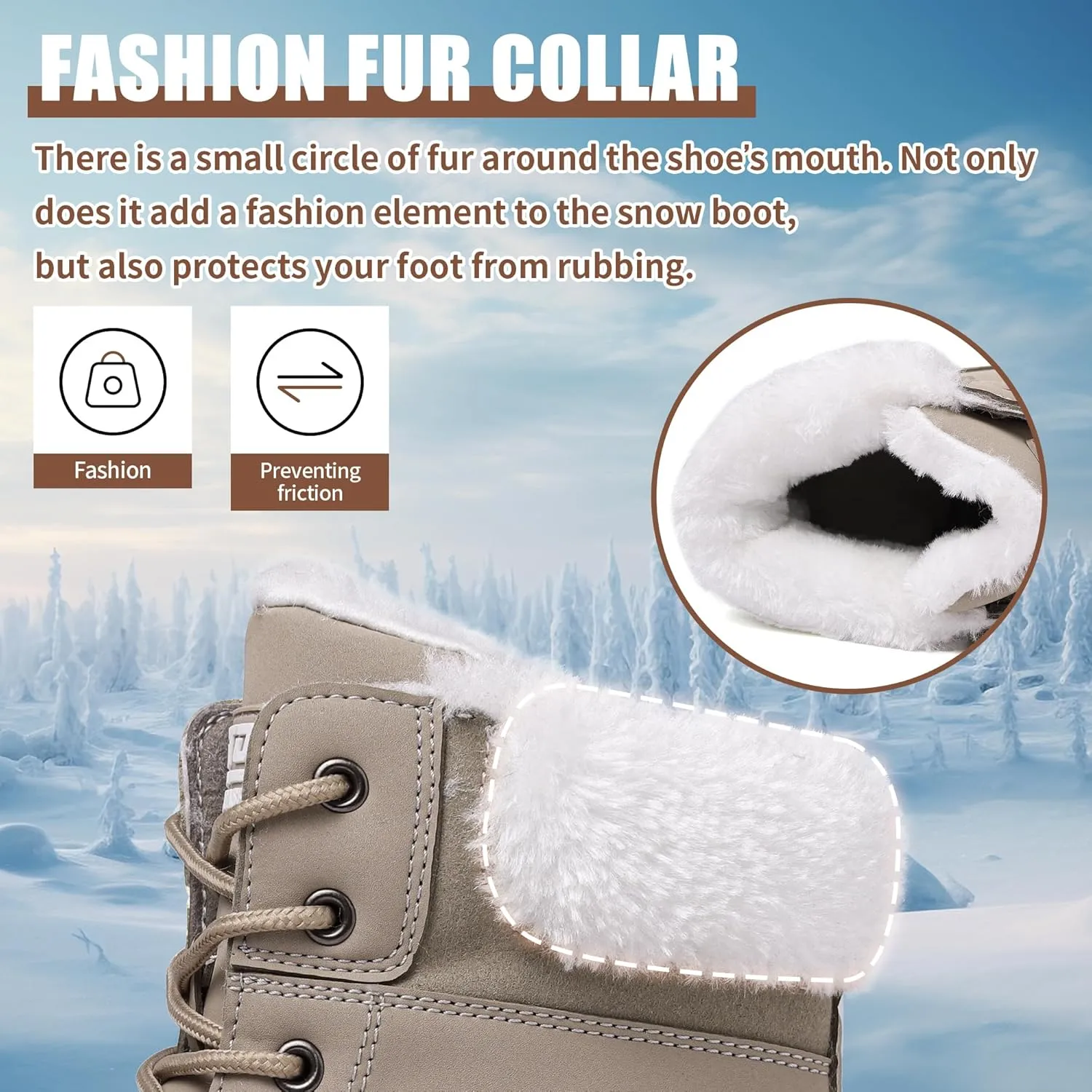 Winter Boots for Women Snow Boots Waterproof Fur Lined Warm Hiking Boots Ladies Lace Up Walking Boots Anti-Slip Lightweight Outdoor Ankle Boots
