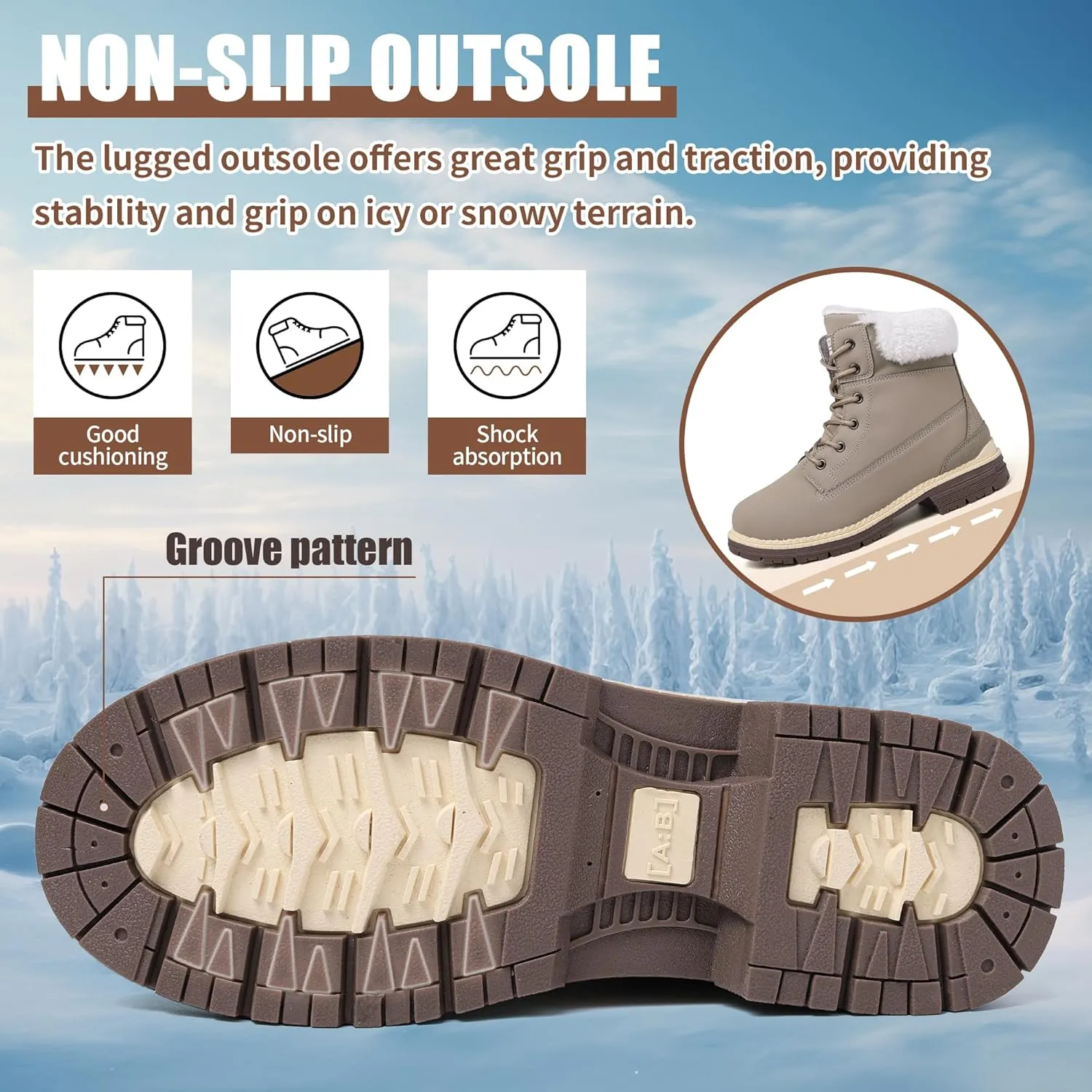 Winter Boots for Women Snow Boots Waterproof Fur Lined Warm Hiking Boots Ladies Lace Up Walking Boots Anti-Slip Lightweight Outdoor Ankle Boots