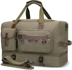 WITZMAN Canvas Weekender Bag Mens Overnight Bag for Traveling Carry on Duffle Bags with Shoes Compartment(A8010 Army Green)