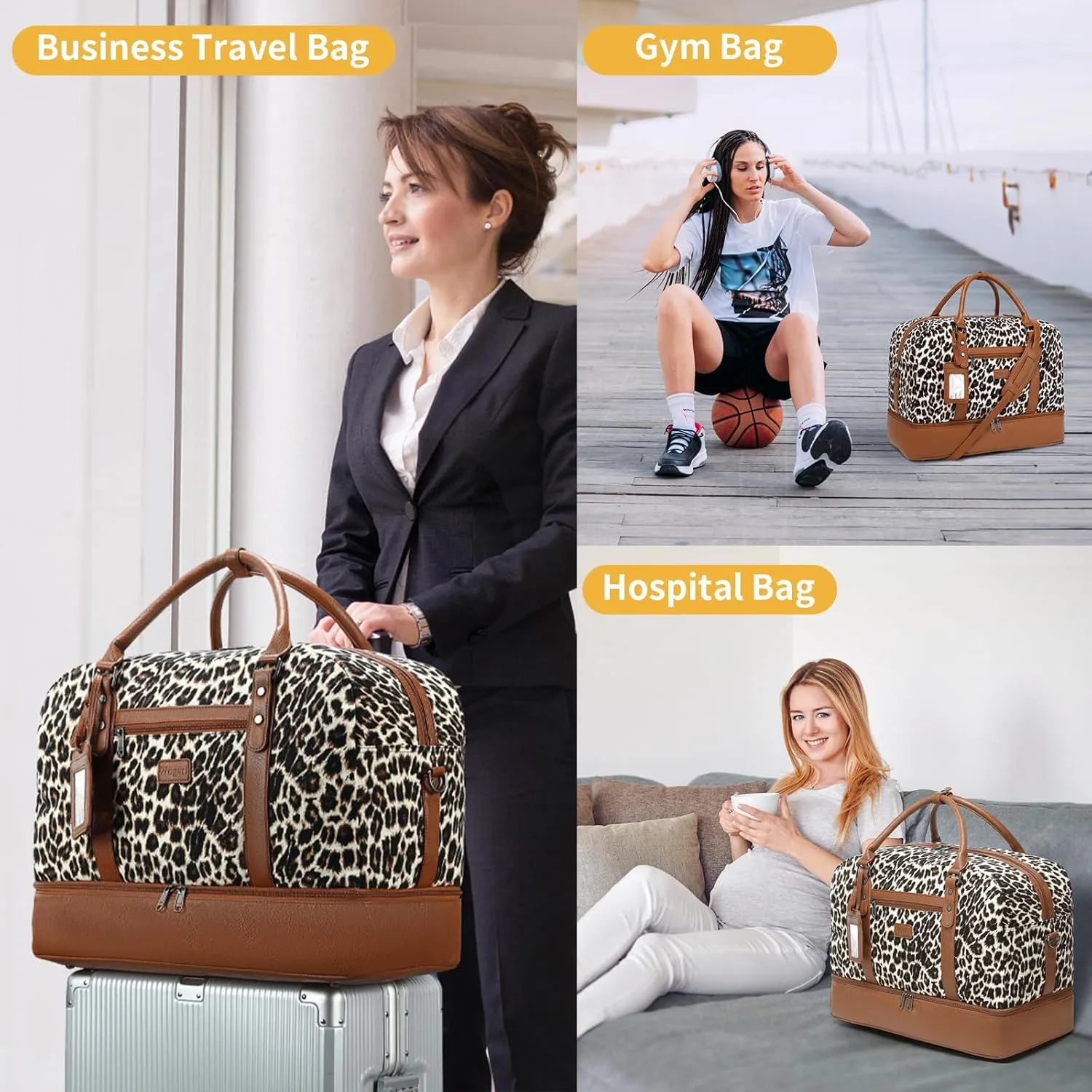 Wogarl Weekender Bags for Women Large Overnight Bag Weekend Travel Duffel Bag Carry on Shoulder with Shoe Compartment Toiletry Bag for Travel Business Gym
