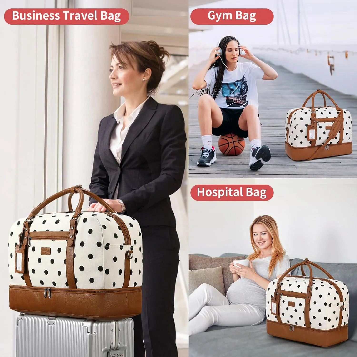 Wogarl Weekender Bags for Women Large Overnight Bag Weekend Travel Duffel Bag Carry on Shoulder with Shoe Compartment Toiletry Bag for Travel Business Gym