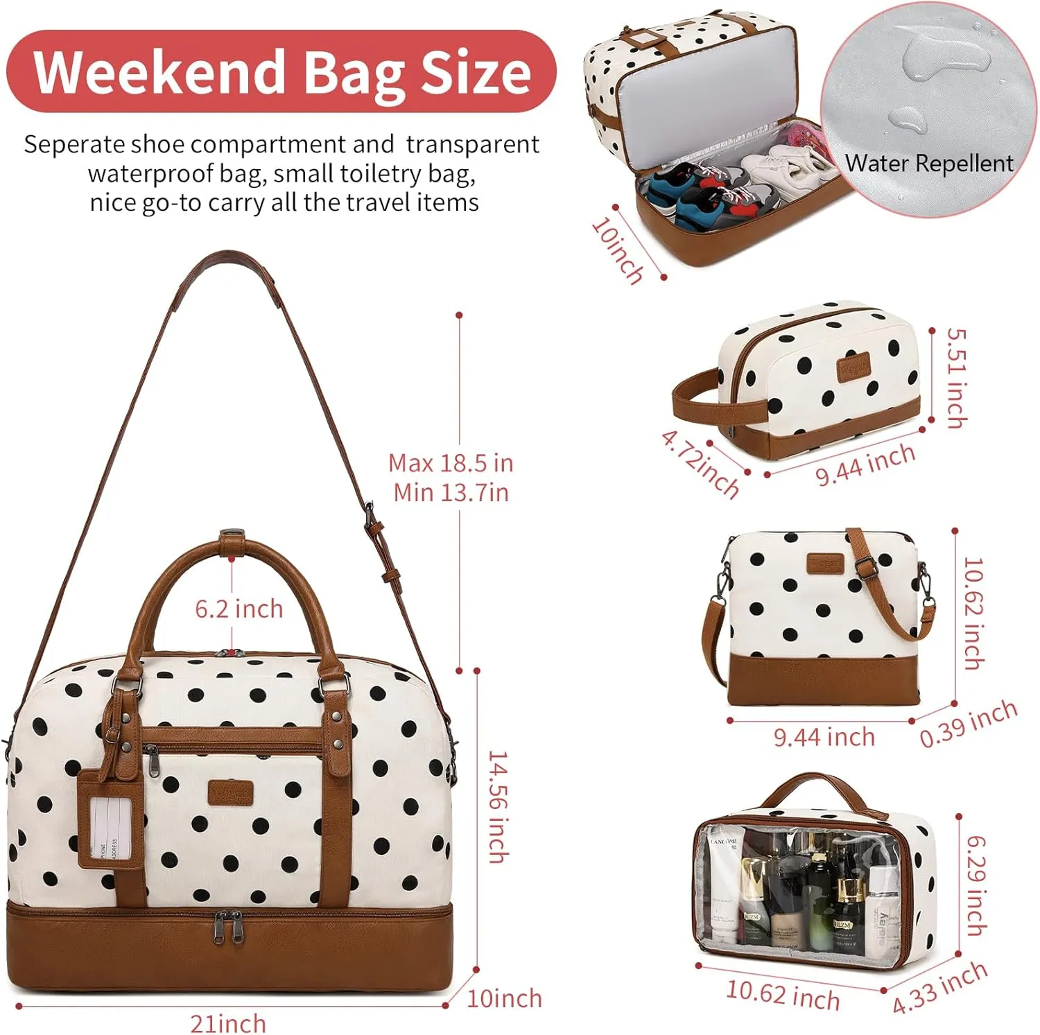 Wogarl Weekender Bags for Women Large Overnight Bag Weekend Travel Duffel Bag Carry on Shoulder with Shoe Compartment Toiletry Bag for Travel Business Gym