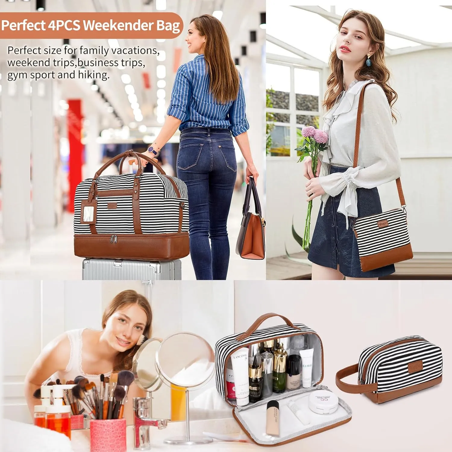 Wogarl Weekender Bags for Women Large Overnight Bag Weekend Travel Duffel Bag Carry on Shoulder with Shoe Compartment Toiletry Bag for Travel Business Gym