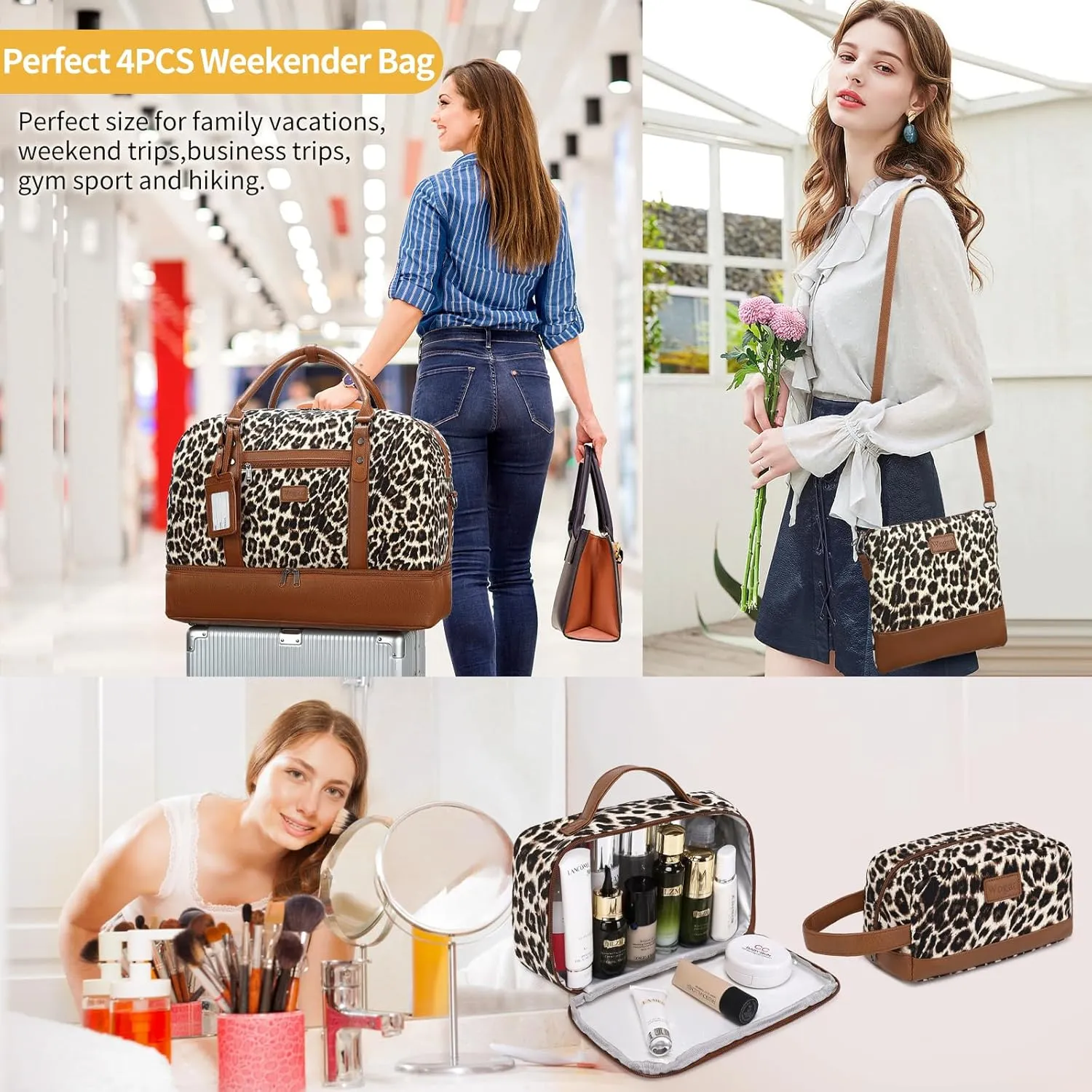 Wogarl Weekender Bags for Women Large Overnight Bag Weekend Travel Duffel Bag Carry on Shoulder with Shoe Compartment Toiletry Bag for Travel Business Gym