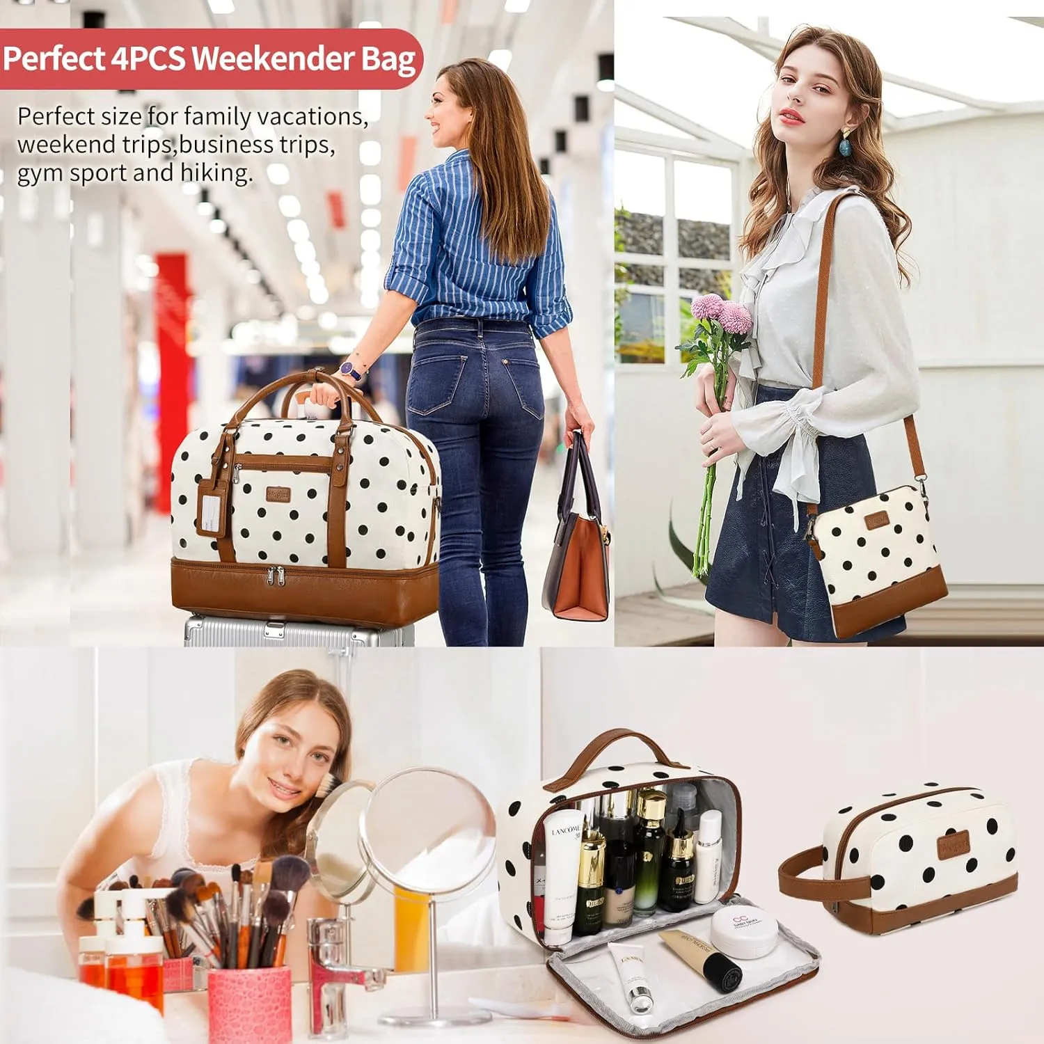 Wogarl Weekender Bags for Women Large Overnight Bag Weekend Travel Duffel Bag Carry on Shoulder with Shoe Compartment Toiletry Bag for Travel Business Gym