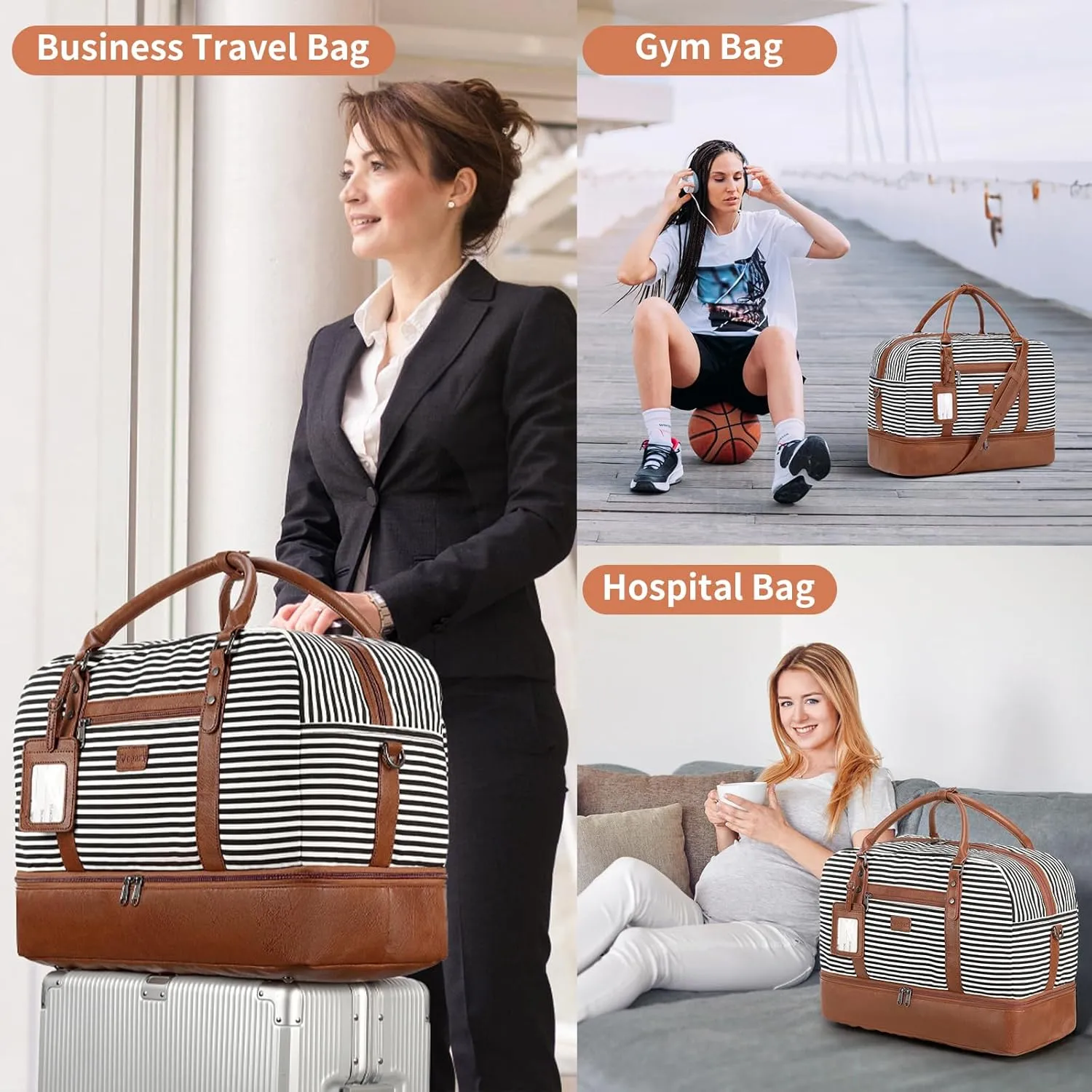 Wogarl Weekender Bags for Women Large Overnight Bag Weekend Travel Duffel Bag Carry on Shoulder with Shoe Compartment Toiletry Bag for Travel Business Gym