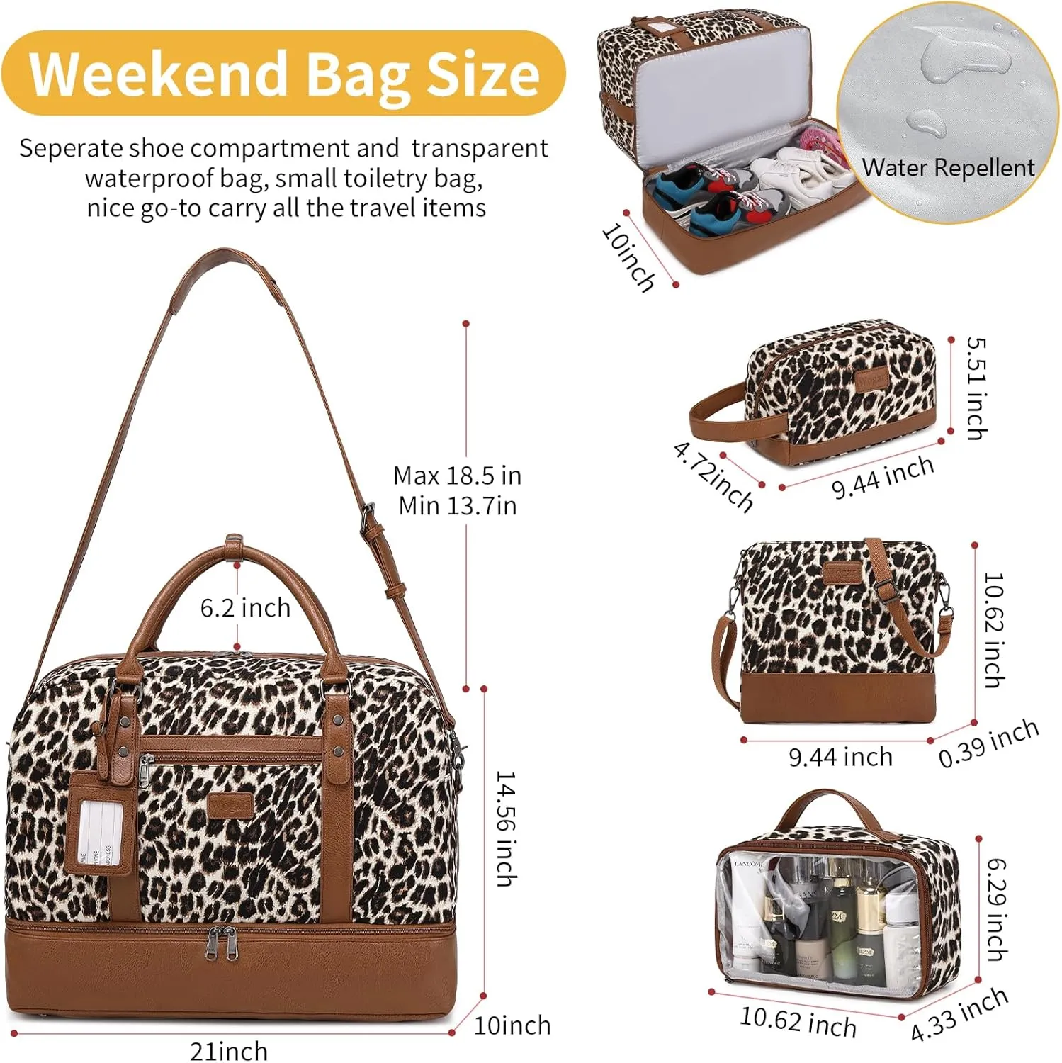 Wogarl Weekender Bags for Women Large Overnight Bag Weekend Travel Duffel Bag Carry on Shoulder with Shoe Compartment Toiletry Bag for Travel Business Gym