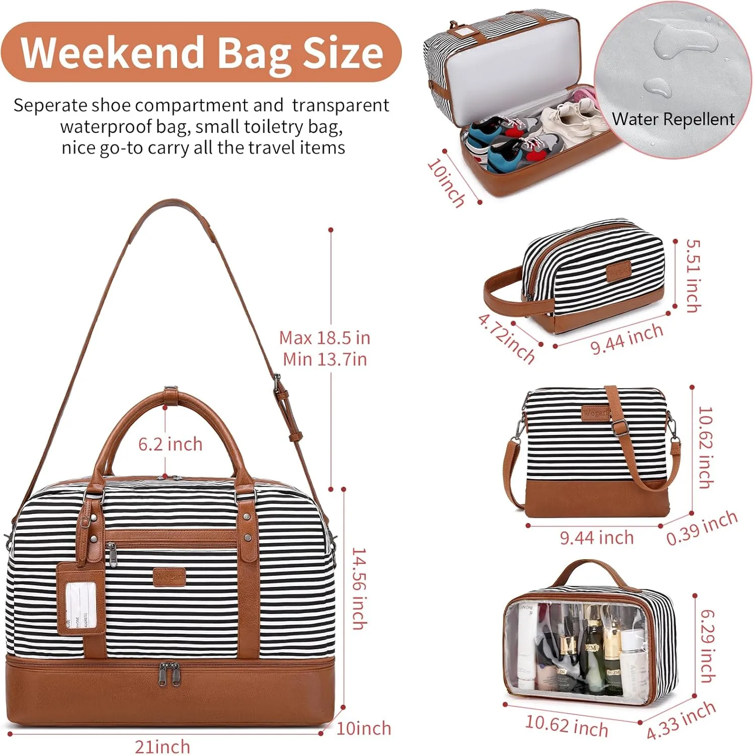 Wogarl Weekender Bags for Women Large Overnight Bag Weekend Travel Duffel Bag Carry on Shoulder with Shoe Compartment Toiletry Bag for Travel Business Gym