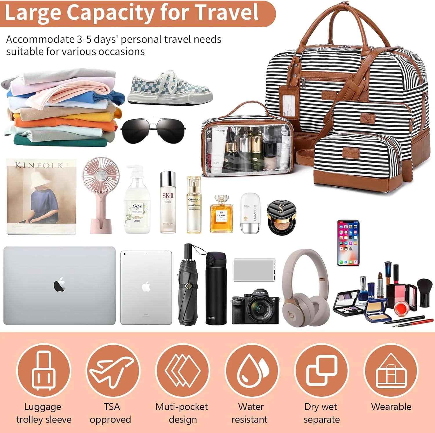 Wogarl Weekender Bags for Women Large Overnight Bag Weekend Travel Duffel Bag Carry on Shoulder with Shoe Compartment Toiletry Bag for Travel Business Gym