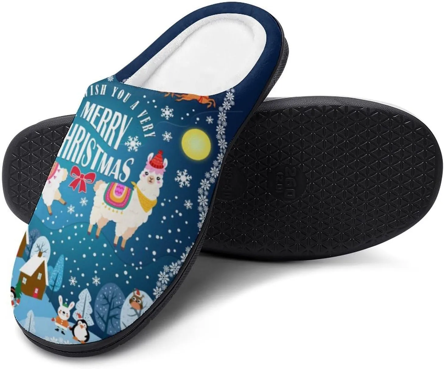 Women House Slippers Ladies Christmas Cotton Slippers Memory Foam Clog Slippers Non-Slip Warm Indoor Outdoor Shoes