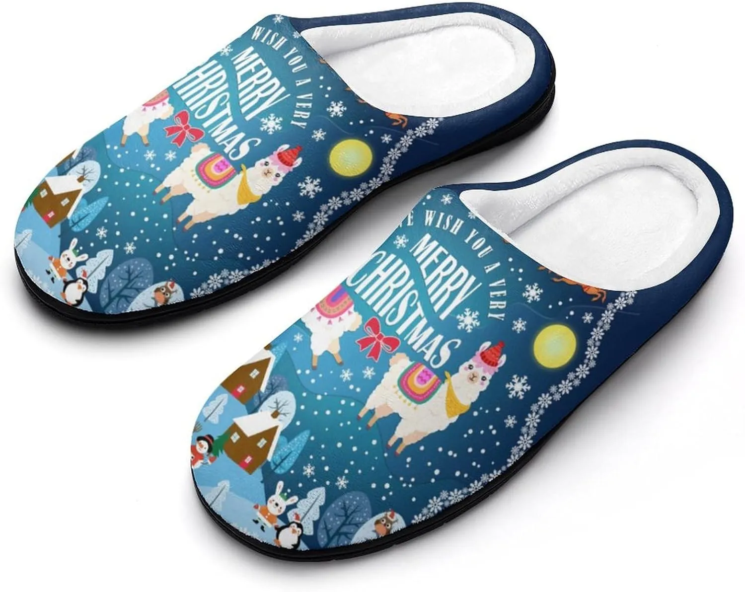Women House Slippers Ladies Christmas Cotton Slippers Memory Foam Clog Slippers Non-Slip Warm Indoor Outdoor Shoes