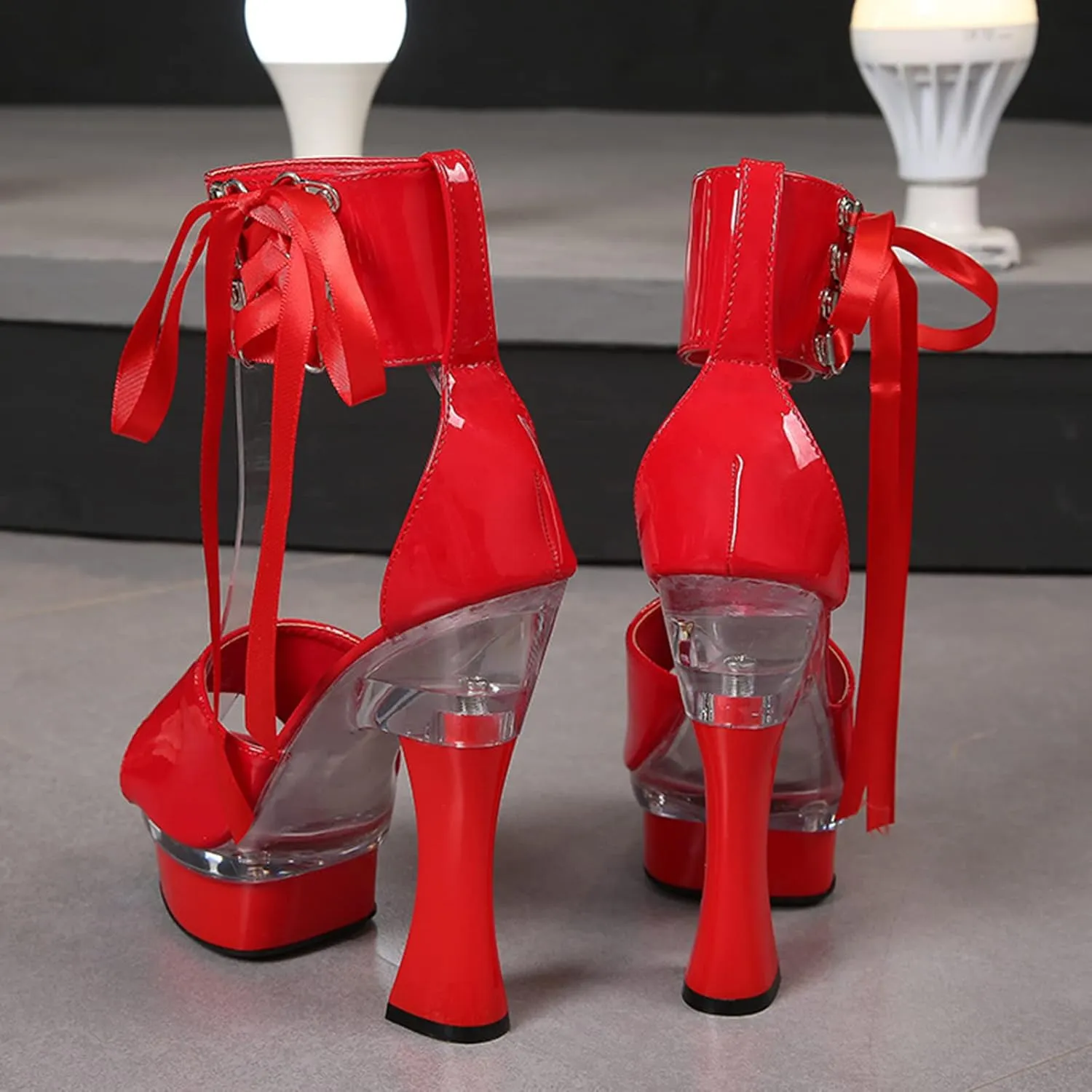 Women's 14cm Sandals Chunky Heel Platform Lace Up High Heels Fashion Everyday Work Party Plus Size Summer High Heel Sandals