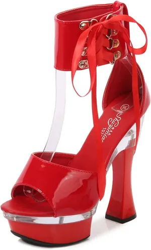 Women's 14cm Sandals Chunky Heel Platform Lace Up High Heels Fashion Everyday Work Party Plus Size Summer High Heel Sandals
