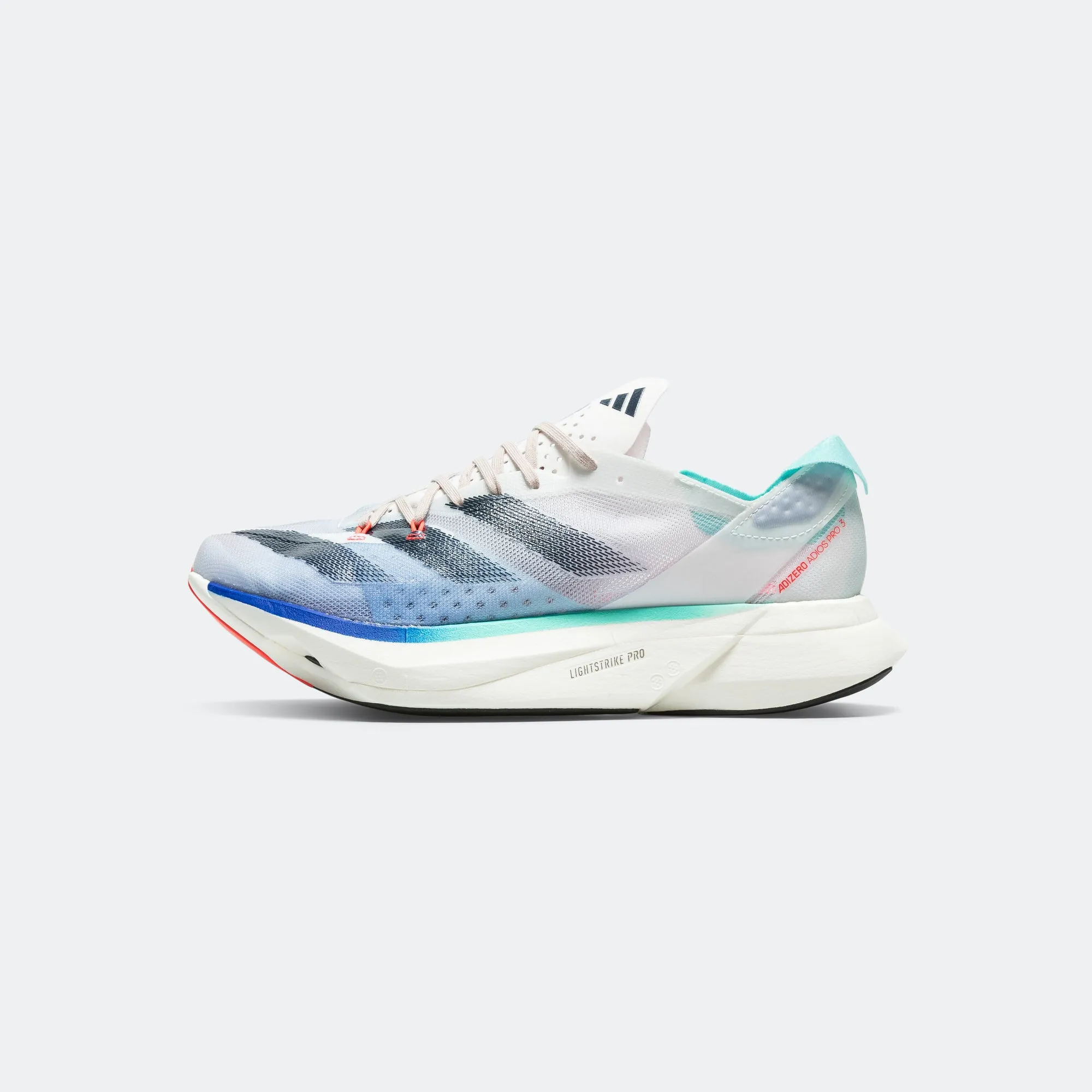 Womens Adizero Adios Pro 3 - Off White/Aura Pink-Flash Aqua